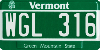 VT license plate WGL316