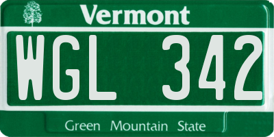 VT license plate WGL342
