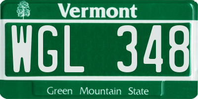 VT license plate WGL348