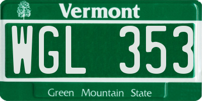 VT license plate WGL353