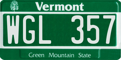 VT license plate WGL357
