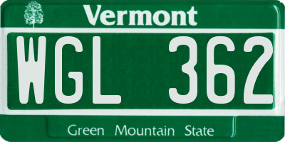 VT license plate WGL362