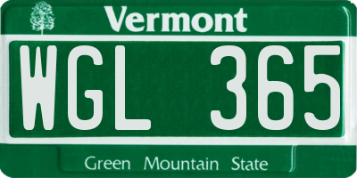 VT license plate WGL365
