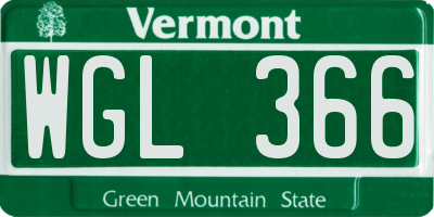 VT license plate WGL366