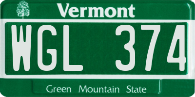 VT license plate WGL374