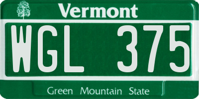 VT license plate WGL375