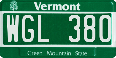 VT license plate WGL380