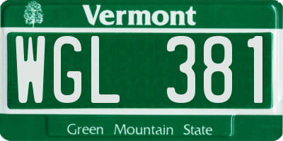 VT license plate WGL381