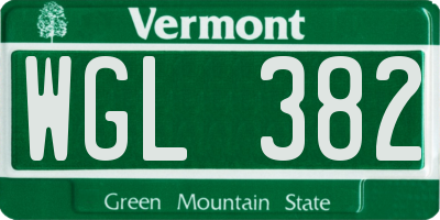 VT license plate WGL382