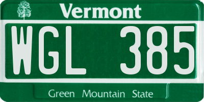VT license plate WGL385