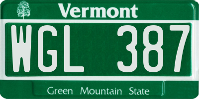 VT license plate WGL387