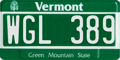 VT license plate WGL389