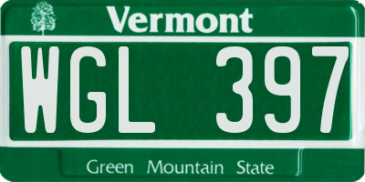 VT license plate WGL397