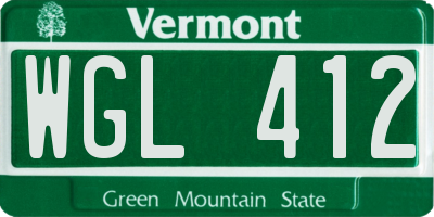 VT license plate WGL412