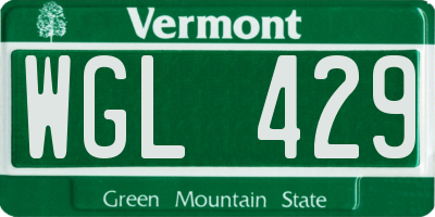VT license plate WGL429