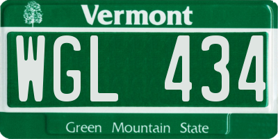 VT license plate WGL434
