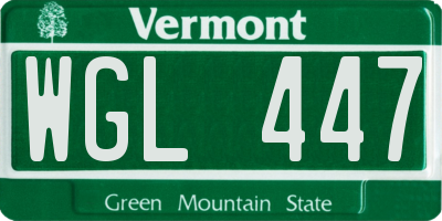 VT license plate WGL447