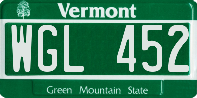 VT license plate WGL452