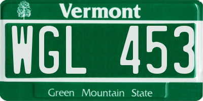 VT license plate WGL453