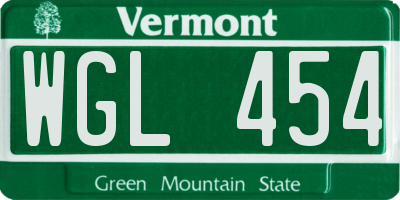 VT license plate WGL454