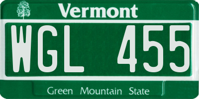 VT license plate WGL455