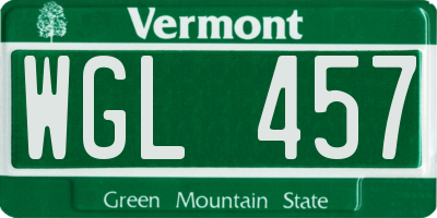 VT license plate WGL457