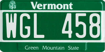VT license plate WGL458