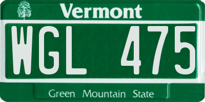 VT license plate WGL475