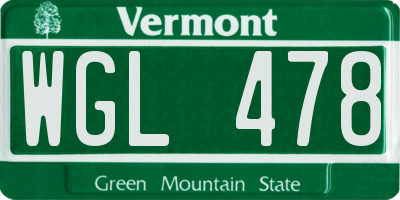 VT license plate WGL478