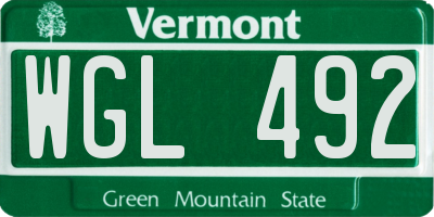 VT license plate WGL492