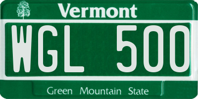 VT license plate WGL500