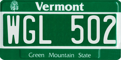 VT license plate WGL502