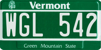 VT license plate WGL542
