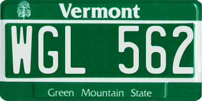 VT license plate WGL562