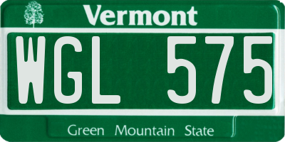 VT license plate WGL575