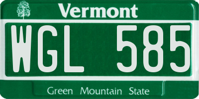 VT license plate WGL585