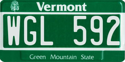 VT license plate WGL592