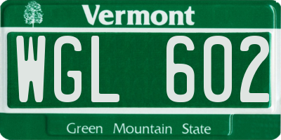 VT license plate WGL602