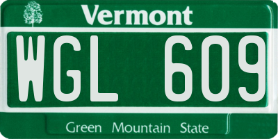 VT license plate WGL609