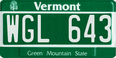 VT license plate WGL643