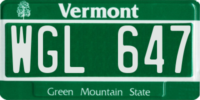 VT license plate WGL647