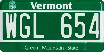 VT license plate WGL654