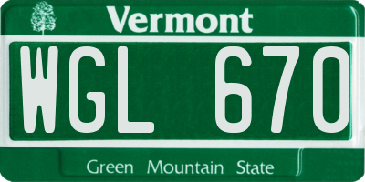 VT license plate WGL670