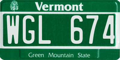 VT license plate WGL674