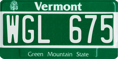 VT license plate WGL675