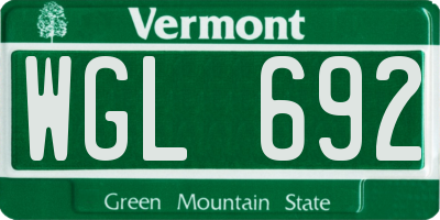 VT license plate WGL692