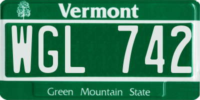 VT license plate WGL742