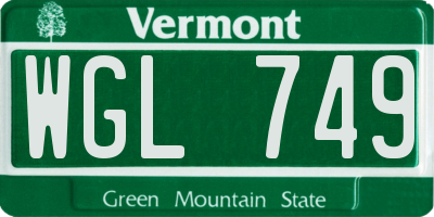 VT license plate WGL749