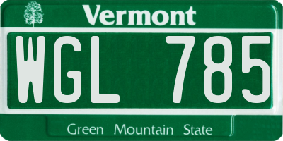 VT license plate WGL785