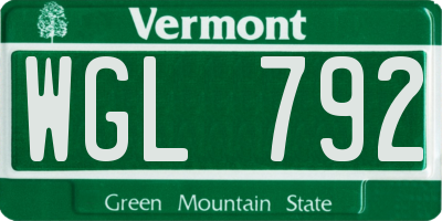 VT license plate WGL792